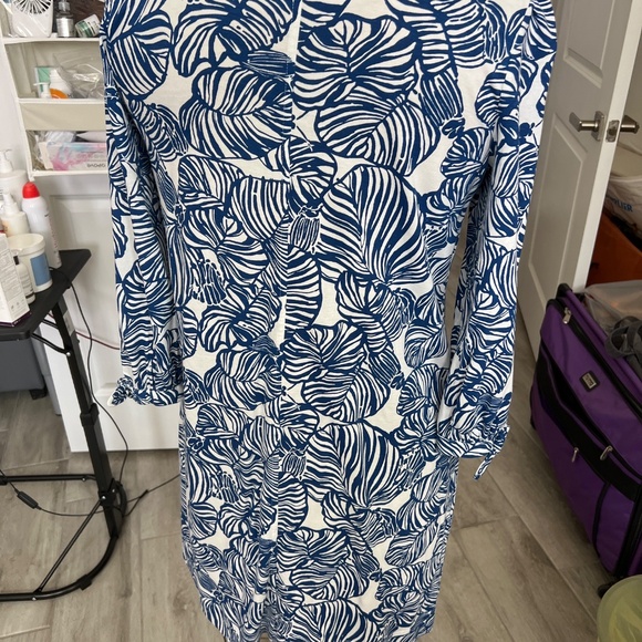 Lilly Pulitzer Cath Dress Printed Notch Neck Tie Cuff Large - Picture 4 of 5
